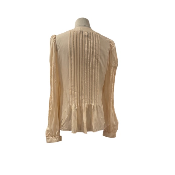 Moda Int’l ivory off white 100% matte silk full puff sleeve pleated blouse S - Picture 3 of 6